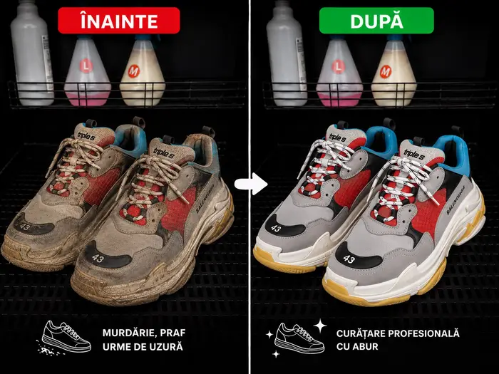 Balenciaga Triple S – înainte și după curățare cu abur