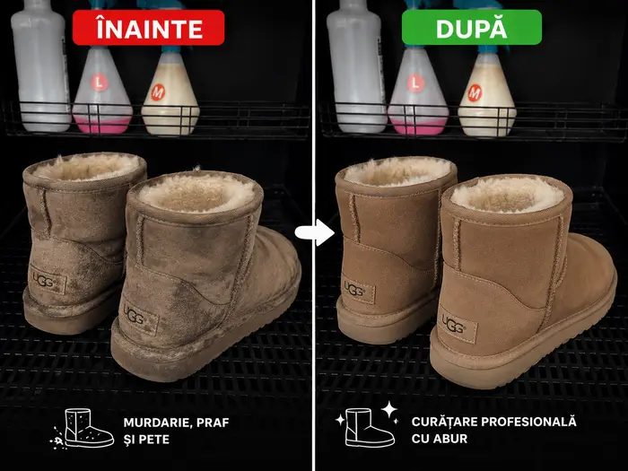 Cizme UGG din piele întoarsă – înainte și după curățare cu abur