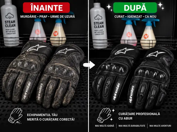 Mănuși moto Alpinestars din piele – înainte și după igienizare