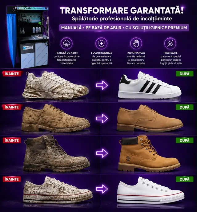 Rezultate înainte și după curățare încălțăminte